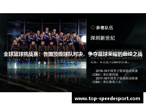 全球篮球挑战赛：各国顶级球队对决，争夺篮球荣耀的巅峰之战